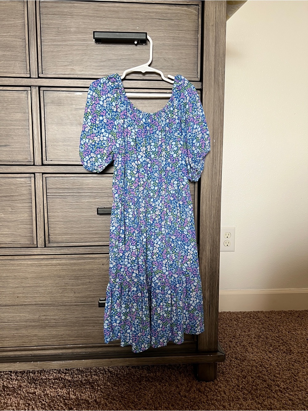 Cat & Jack Blue Floral Puff-Sleeve Midi Dress